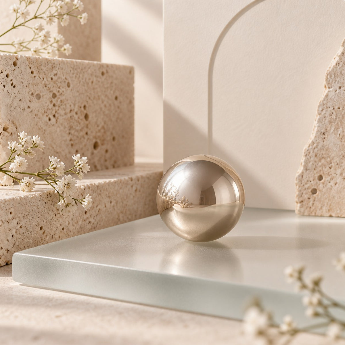Detalhe de tampa conta-gotas pearl chrome sobre vidro fosco