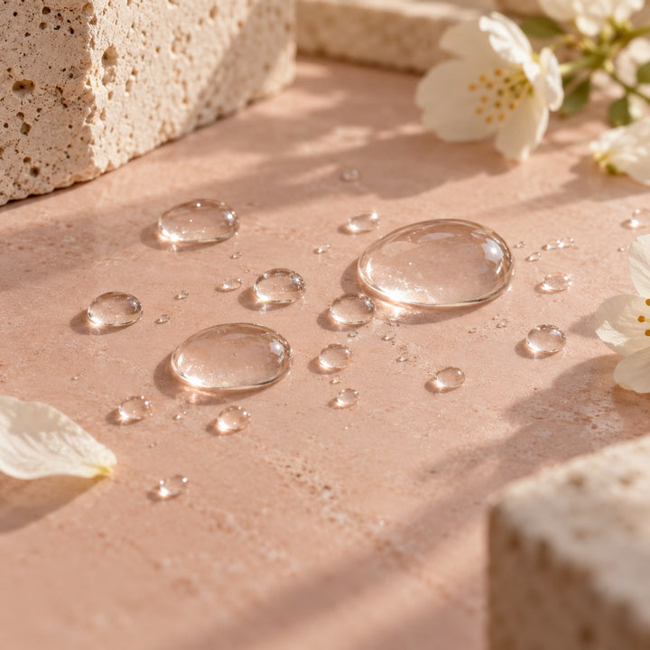Gotas de gel sobre fundo rosado